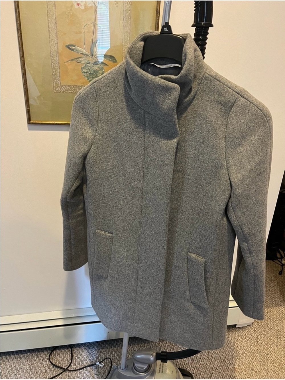 J. Crew Grey Wool Pea Coat with Stand Collar